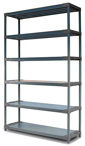 MODO24 Plastikregal Kunststoffregal Steckregal Werkstatt- Kellerregal Höhe 222 cm Jupiter-6 (140 cm, Grau)