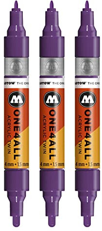 Molotow One4All Acrylic Twin Marker (Strichstärke 1,5 mm und 4 mm, hochdeckend und permanent) 3 Stück Farbe 042 johannisbeere