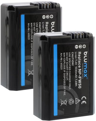 2X Blumax Akku kompatibel mit Sony NP-FW50 |- 1030mAh -| Sony Alpha 7 7II 7R 7S II 6300 6500 // NEX-6 NEX-7 NEX-F3 // CyberShot DSC RX10 IV // ZV-E10