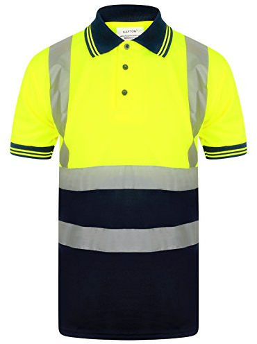 HuntaDeal Hi Viz VIS High Visibility Polo Shirt 2 Tone Reflective Tape Safety Security Work Button T-Shirt Breathable Lightweight Double Tape Workwear Top