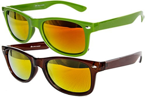Ciffre 2 er Set EL-Sunprotect® Sonnenbrille Nerdbrille Brille Nerd Feuer Verspiegelt Grün + Braun
