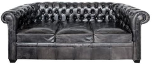 Casa Padrino Luxus Chesterfield Büffelleder Sofa Vintage Schwarz 222 x 92 x H. 73 cm - Luxus Möbel