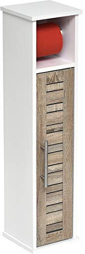 EVIDECO Porte-Rouleau de Papier Toilette 2 en 1 et Meuble de Rangement - Chêne Marron Stockholm, 100% Panneau de Fibres de densité Moyenne, 2,3 x 18,3 x 75,9 cm (L x l x H)
