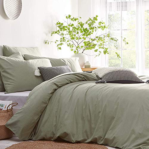 Lanqinglv Bettwäsche 200x220cm Hellgrün Grün Microfaser Bettwäscheset Uni Unifarben Doppelbett Bettbezug mit Reißverschluss und 2 Kissenbezüge 80x80 cm - Romantisch und Elegant