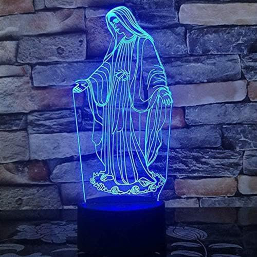 Xdorra Jungfrau Maria 3D Lampe Nachtlichter 7 Farben LED Schlafzimmer Lichter Geschenk für christliche Geburtstagsfeier Geschenke