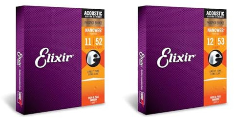 Cordes Elixir® en Phosphore Bronze pour guitare acoustique avec revêtement NANOWEB®, Custom Light (.011-.052) & Cordes en Phosphore Bronze pour guitare acoustique avec revêtement NANOWEB®, Light