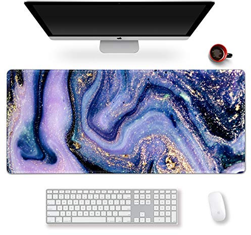 ArtSo Extended Gaming Mauspad Große Tastaturmatte Lange Mousepad Schreibtisch Dekor Schreibblock Rutschfeste Gummibasis Genähte Kanten für Arbeit, Spiel, Büro, Zuhause, 35,1 x 15,7, Lila Marmor