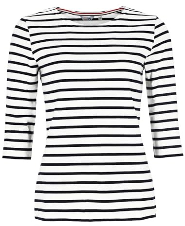 modAS Bretonisches Damenshirt mit 3/4-Arm - Streifenshirt Ringelshirt Basic Shirt Gestreift aus Baumwolle in Blaumelange/Weiß Größe 40