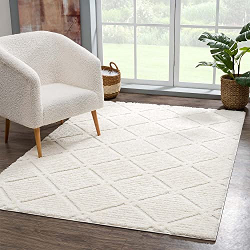 carpet city Teppich Hochflor Wohnzimmer - 80x150 cm - Landhaus-Stil Einfarbig Creme - Cut-Loop, Hochtief, 3D-Effekt - Shaggy Teppiche Flauschig-Weich Schlafzimmer Langflor