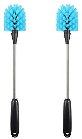 Bottle Brush Cleaner - 38cm Stainless Steel Long Handle Bottle Brush Cleaner for Mugs, Coffee Mugs, Wine Glasses, Food Jars, Glassware, Wake-Ups, Kitchen Scrubbing Brush, Blue