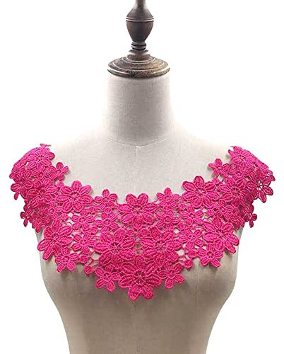 Bestickte Blumen Blüte Spitze Kragen Applikation,Stickerei Spitzenbesatz Häkelspitze Patch Spitzemotiv Applique Patches Einsatzkragen für Nähen Handwerk Kostüm Hochzeitskleid Brautkleid Deko,Rose