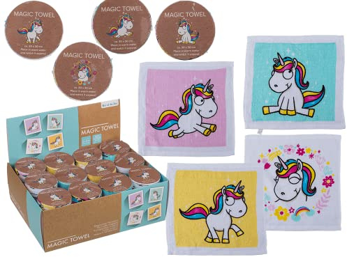 Palleon 12er Set Magische Baumwoll Handtücher | Zauberhandtücher mit tollen Motiven – Dinosaurier, Einhorn, Tiere, Fußball UVM. | 100% Baumwolle | Perfektes Mitgebsel & Geschenk für Kinder (Einhorn)