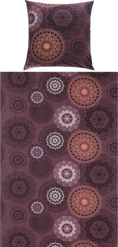 Erwin Müller Bettwäsche Mako-Satin Mandala aubergine Größe 80x80 cm / 135x200 cm - feinfädig, temperaturausgleichend, atmungsaktiv, 100% Baumwolle, mit Reißverschluss