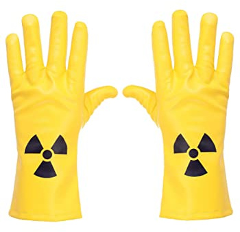 Radioactive Scientist Costume Gloves Yellow Vinyl, Toxic Symbol, Adult Size, 12 Length