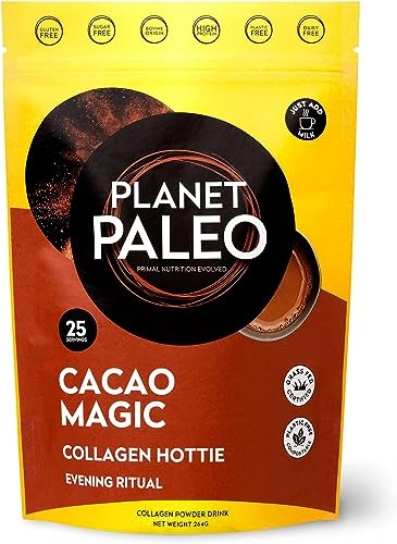 Planet Paleo Pure Collagen - Cacao Magic (264g, 25 Servings) | Nutritious, Protein-Rich Alternative to Hot Chocolate | Protein Pack Collagen Drink | Free from Dairy, Gluten and Sugar
