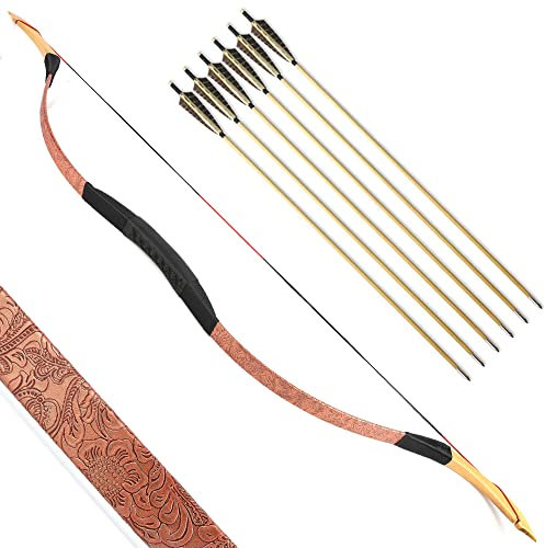 SHARROW Traditioneller Bogen Recurve Bogen und Pfeile Set Langbogen 20-50lbs Handgemacht Holzbogen Reiterbogen Sportbogen Jagdbogen für Erwachsene und Anfänger (35lbs, Typ 2)