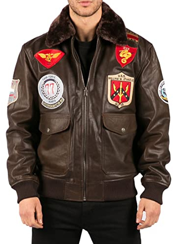 TruClothing Men's Bomber Jacket Outwear Windproof Winter US Aviator Air Force Pilot Flying Real Leather Jackets Coat - Brown 3XL
