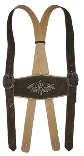 Hosenträger Lederhosenträger Träger für Lederhose Stegträger Trachten-Hosenträger Stickerei Trachtenträger Leder H-Form bestickt abknöpfbar braces suspenders, Größe:XL, Farbe:dunkelbraun