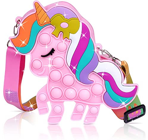 Ainiv Pop Bolso It, 2 en 1 Bolso Fidget Toy, Unicornio Push Pop Bubble Bolso de Juguetes Sensoriales con Bandolera de Ajustable para Niños - Bolsos de Moda Regalos de Cumpleaños (Rosa)