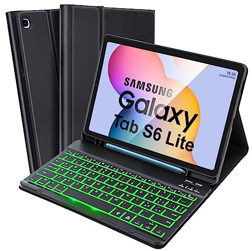 SOPPY Custodia per Tastiera Samsung Tab S6 Lite, 7 Colori Retroilluminata, Italiano QWERTY, Custodia con Tastiera Rimovibile per Samsung Tab S6 Lite 10.4 2020(SM-P610/P615), 2022(SM-P613/P619), Nero