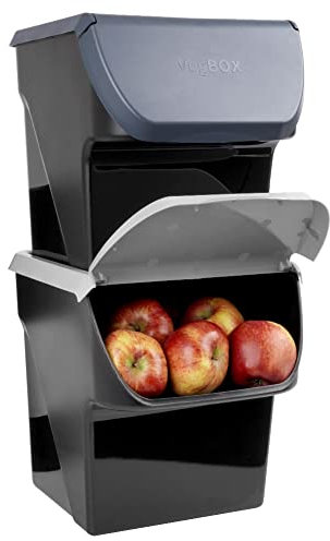 Vilde Lot de 2 récipients de conservation pour pommes de terre, oignons, légumes, 13 l, gris, anthracite