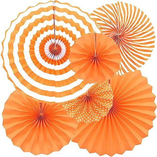 Hocansen 6 Stück Papierfächer Deko 20/30/40cm Hängende Papier Fächer Dekoration Runde Gestreifte Papierfächer für Party, Geburtstag, Festival (Orange/ZS)