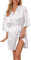 Vlazom Damen Bademantel Satin Kurz Kimono Robe V-Ausschnitt 3/4 Ärmeln Sexy für Frauen Nachtwäsche mit Gürtel und Taschen(L,Stil C-Weiß)