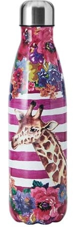 Mikasa Wild at Heart bouteille d'eau en acier inoxydable, 500ml, bouteille isotherme avec couvercle à vis pour les trajets quotidiens, l'école ou le gymnase, imprimé girafe