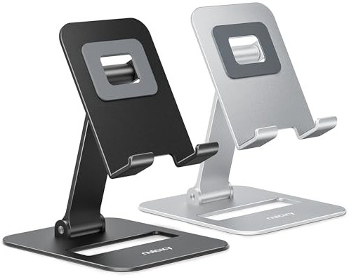 NULAXY 2 Stück Dual Faltbarer Handyständer, Verstellbarer Handyhalter für den Schreibtisch, kompatibel mit iPhone 16 15 14 13 12 11, Allen 4-8 Zoll Handys Geräten, Schwarz & Silber