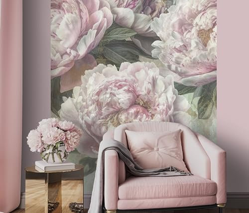 Newroom Vliestapete [ 2,7 x 1,5m ] großzügiges Motiv - kein wiederkehrendes Muster - nahtlos große Flächen möglich - Tapete Blumen Rosen Pfingstrosen Made in Germany