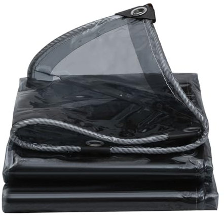 PVC wasserdichte Plane Mit Ösen Schwarz Transparent Abdeckplane 400g/m² Regenschutz Plane Faltbar Glas Klare 0.35mm Dick Verstärkte Ecken Plane,Für Pflanzen Hutch Dach (0.8x2m/2.6x6.6ft)