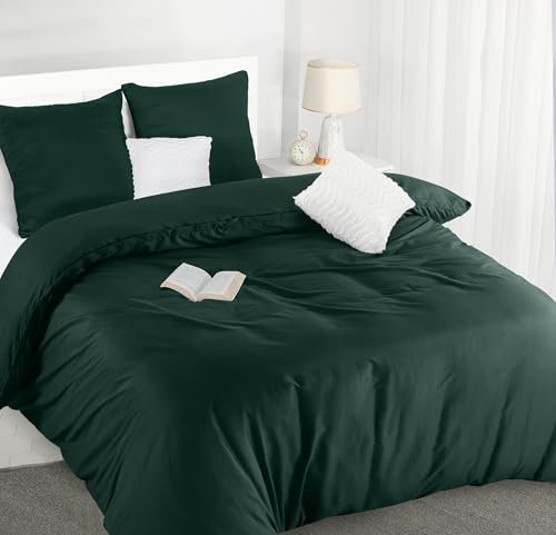 Utopia Bedding Bettwäsche 200x200 Set - Mikrofaser Bettbezug 200x200 cm + 2 Kissenbezüge 80x80 cm - Smaragd