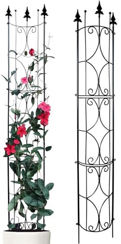 Treillis de Jardin 1,8 M en Métal pour Plantes Grimpantes, Noir/Blanc 182 cm H x 31 cm l, Intérieur/Extérieur, Lot de 2 (Noir)