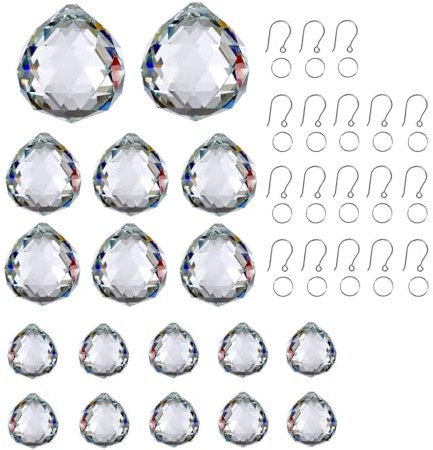 GOLDENHAITAI 18 atrapasueños de prisma de bola de cristal, colgante de cristales colgantes para decoración de candelabro de ventana, fabricante de arco iris transparente de 20/30/40 mm