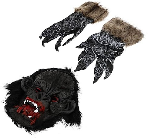 ifundom 4 Sätze Gorilla-Kopfbedeckung Affen-Gesichtsbedeckung Handschuhe gruselige Halloween-Gesichtsabdeckung Maske Halloween-Kopfbedeckung Tier Kleidung unheimlich Kind Emulsion