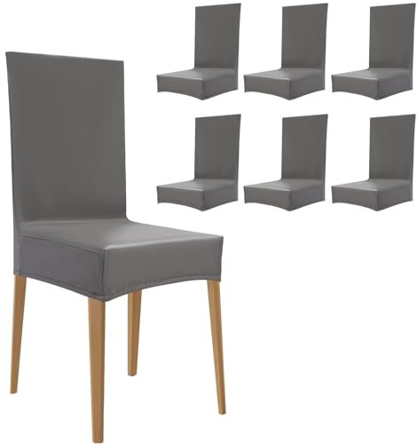 Dekltus 6 Stück Stuhlhussen,PU Leder Lederoptik Wasserdicht Stuhlbezüge, Universell Stuhlhussen für Stühle wie vierbeinige Holzstühle, vierbeinige Stühle mit dünner Rückenlehne und Hotel-VIP-Stühle