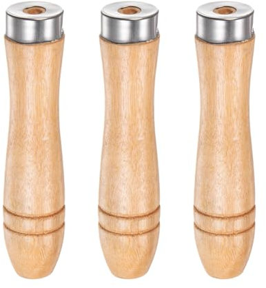 QUARKZMAN 3 Stück Feilenheft aus Holz, 108 mm / 4,25 Zoll Lang Holzgriff, 5 mm/0,2 Zoll Rundloch Ergonomische Griffe mit Metallkragen für 8 Zoll Metallfeilen, Raspeln und Meißeln