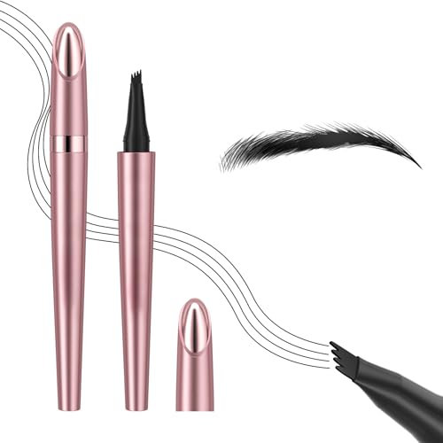 DADAPANGHU Augenbrauenstift Härchenzeichnung mit 4 Gabelspitzen, Neuer Microblading Augenbrauenstift, 3D, Wasserfest, Magisch, Natürlich (04-Schwarz)
