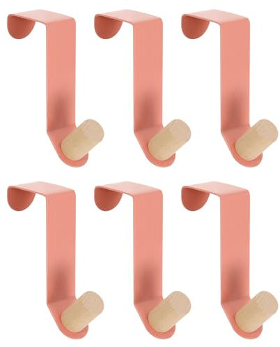 sourcing map Over The Door Hooks,6pcs - Carbon Steel Paint Door Hanger Hook, Single Hooks for Hanging Clothes, Hats, Towels (Pink)