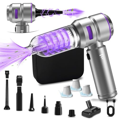 Kevsuvqin 4-en-1 Aspirateur Voiture Puissant sans Fil, 21KPA Mini Aspirateur a Main sans Fil avec Moteur Brushless, 3 Niveaux Réglables, Voyant de Batterie, Souffleur Air Comprimé Nettoyage PC