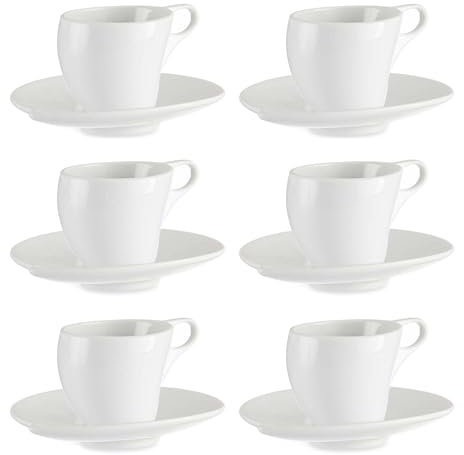 Set 6 tazas porcelana blanca c plato 120 colección VESSIA