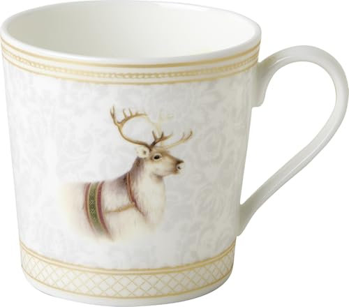 IHR - BOJ 1055409 - Kaffee Becher, Weihnachten, Christmas Reindeer, Rentier, gold, Porzellan, Bone China, 9cm x 9cm, spülmaschinen- und mikrowellengeeignet, 350ml