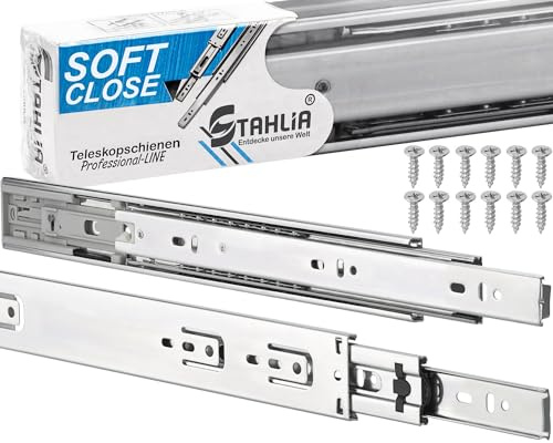 Stahlia Schubladenschienen VOLLAUSZUG 45 x 750mm (20 STÜCK) Softclose (mit Selbsteinzug & Dämpfung) Teleskopschiene|Tragkraft 35 kg/Paar |Kugellager mit Stahlkäfig
