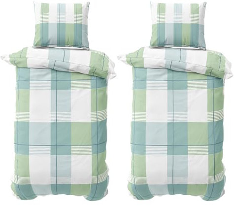 Visaggio Biber Bettwäsche 135x200 cm 4teilig Winter flauschig Feinbiber Bettbezug Schlafzimmer Set geblümt gestreift Grün Petrol