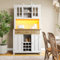 Merax Buffetschrank, Küchenschrank, Hochschrank Küchenbuffet, Vitrinenschrank Mit Verstellbaren Ablagen, Sideboard Mit LED-Beleuchtung (Holzfarbene Schubladen)