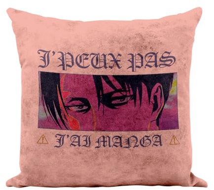 Kissen aus Kunstleder, Rosa – J'peux pas J'Ai Manga Levi Anime Otaku Manga Fanart – 40 x 40 cm – Leder-Haptik – Bezug und Kissen inklusive