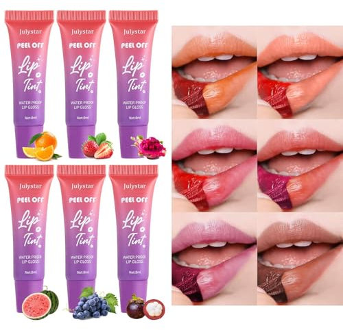 Holzsammlung 6 Colores Tinte para Labios Despegable, Lápiz Labial con Acabado Mate y Alta Pigmentación, Peel Off Lip Gloss Tinte Labial de Larga Duración, Resistente Agua y Transferencia