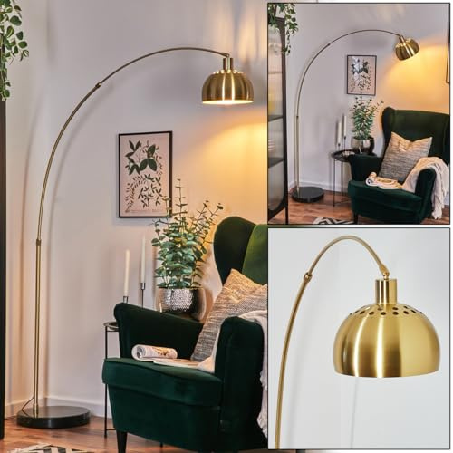 HOFSTEIN Stehleuchte Baloca, Stehlampe aus Metall in Schwarz/Messing gebürstet/Gold mit Marmorfuß, verstellbare Leuchte im Vintage-Design, Lichteffekt, Fußschalter, E27, Wohnzimmer, Schlafzimmer, Büro
