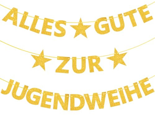 Alles Gute zur Jugendweihe Girlande, Glitzer Gold Deko Banner Jugendweihe Junge Mädchen, Hängende Dekoration Jugendweihe Party