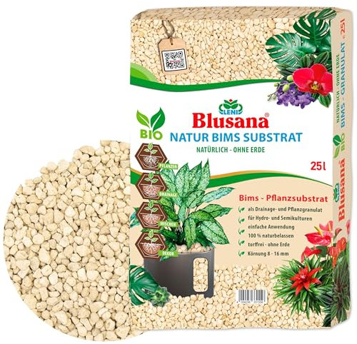 Blusana Bimsstein Pflanzsubstrat 25 Liter für Pflanzen natürliches Vulkangestein | mineralisches Granulat grobe Körnung 8-16 mm Hydrokultur Drainage Dekor